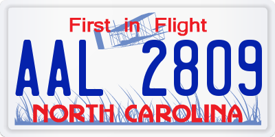 NC license plate AAL2809