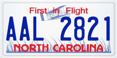 NC license plate AAL2821