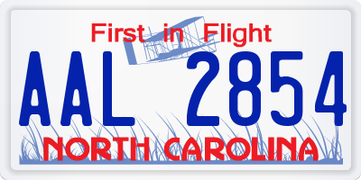 NC license plate AAL2854