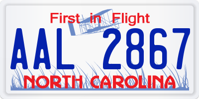 NC license plate AAL2867