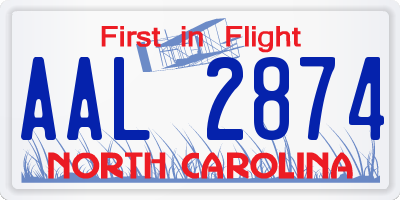 NC license plate AAL2874