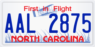 NC license plate AAL2875