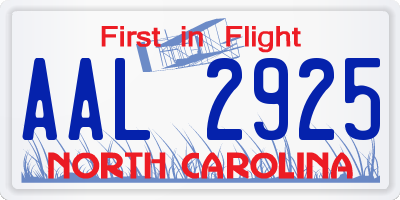 NC license plate AAL2925