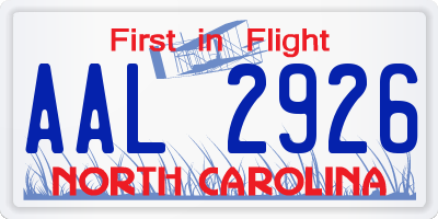 NC license plate AAL2926