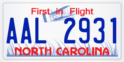 NC license plate AAL2931