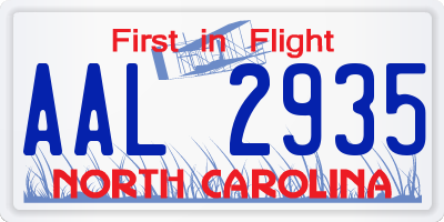 NC license plate AAL2935