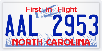 NC license plate AAL2953