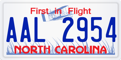 NC license plate AAL2954