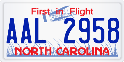 NC license plate AAL2958