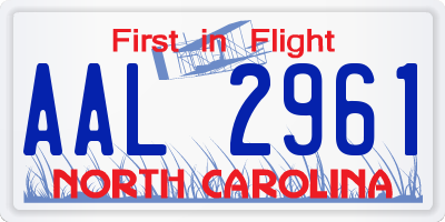 NC license plate AAL2961