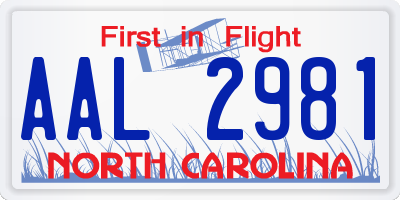 NC license plate AAL2981