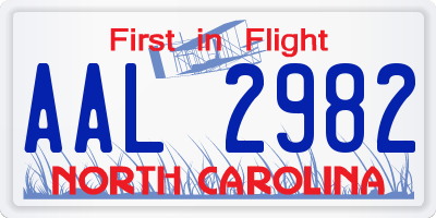 NC license plate AAL2982