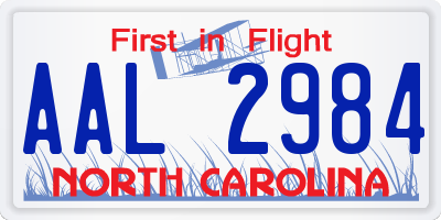 NC license plate AAL2984