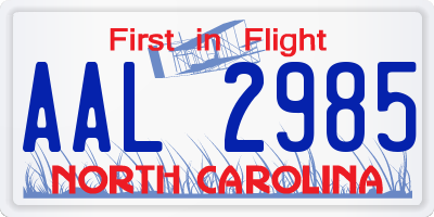 NC license plate AAL2985