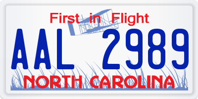 NC license plate AAL2989