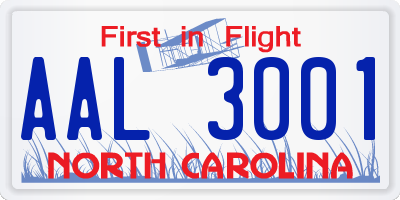 NC license plate AAL3001