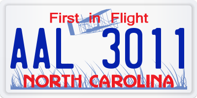 NC license plate AAL3011