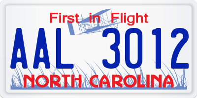 NC license plate AAL3012