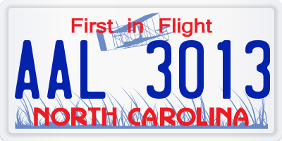 NC license plate AAL3013