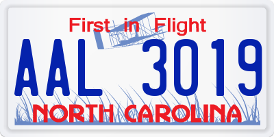 NC license plate AAL3019