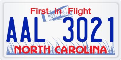 NC license plate AAL3021