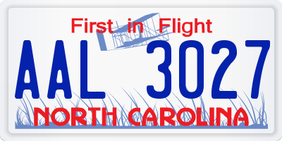 NC license plate AAL3027