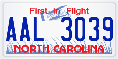 NC license plate AAL3039