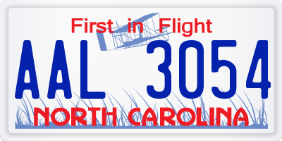 NC license plate AAL3054