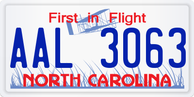 NC license plate AAL3063