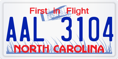 NC license plate AAL3104