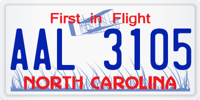 NC license plate AAL3105