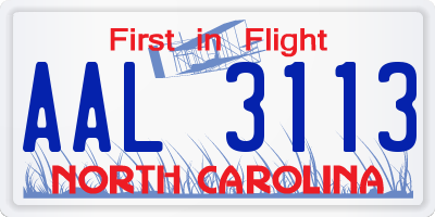 NC license plate AAL3113