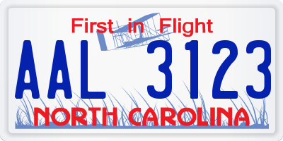 NC license plate AAL3123