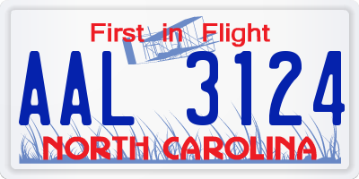 NC license plate AAL3124