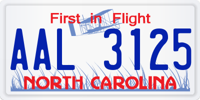 NC license plate AAL3125