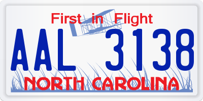 NC license plate AAL3138