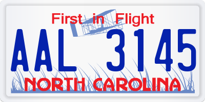 NC license plate AAL3145