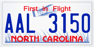 NC license plate AAL3150