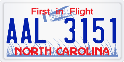 NC license plate AAL3151