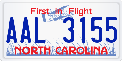 NC license plate AAL3155