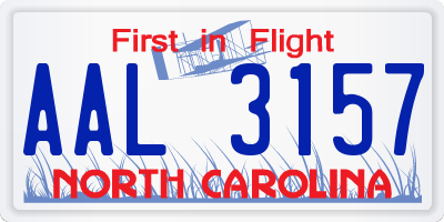 NC license plate AAL3157