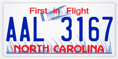 NC license plate AAL3167