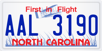 NC license plate AAL3190