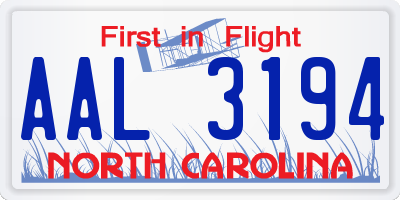 NC license plate AAL3194