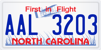 NC license plate AAL3203