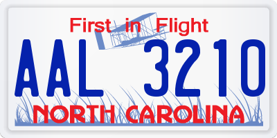 NC license plate AAL3210