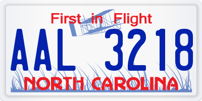 NC license plate AAL3218