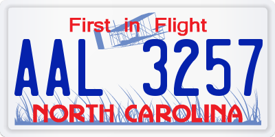 NC license plate AAL3257