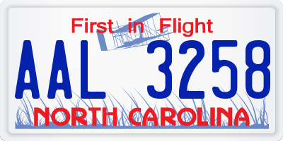 NC license plate AAL3258