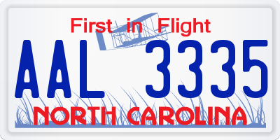 NC license plate AAL3335